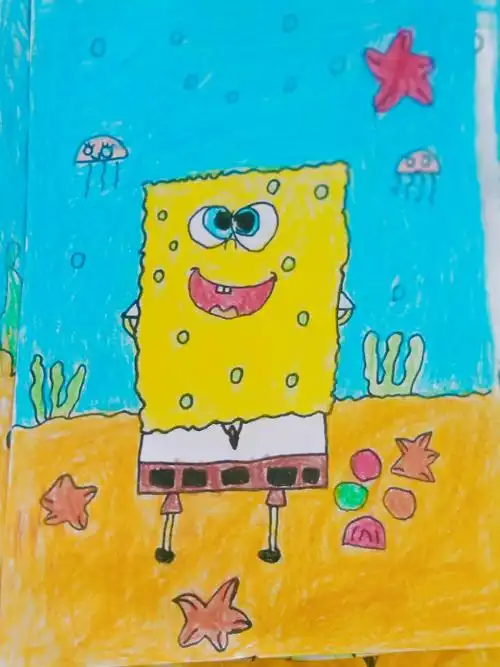 龙浦幼儿园大班绘画作品《海绵宝宝》