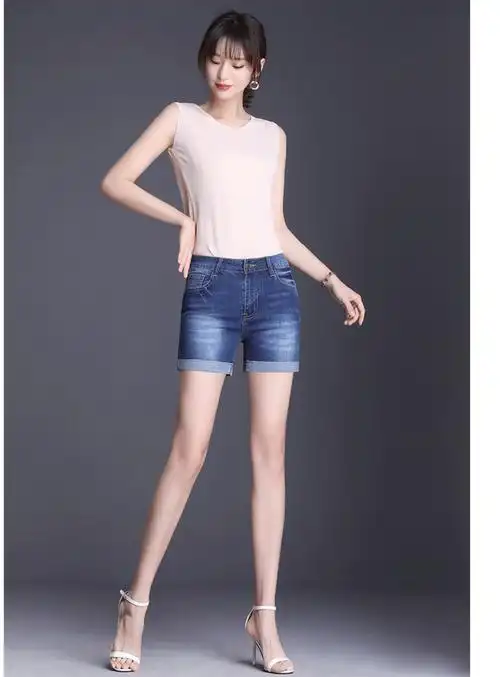 恒源祥新品商场同款直筒牛仔短裤女夏季薄款超高腰宽松大码中年妈妈a