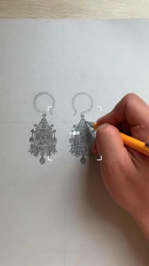 珠宝设计手绘之花丝宫灯耳坠