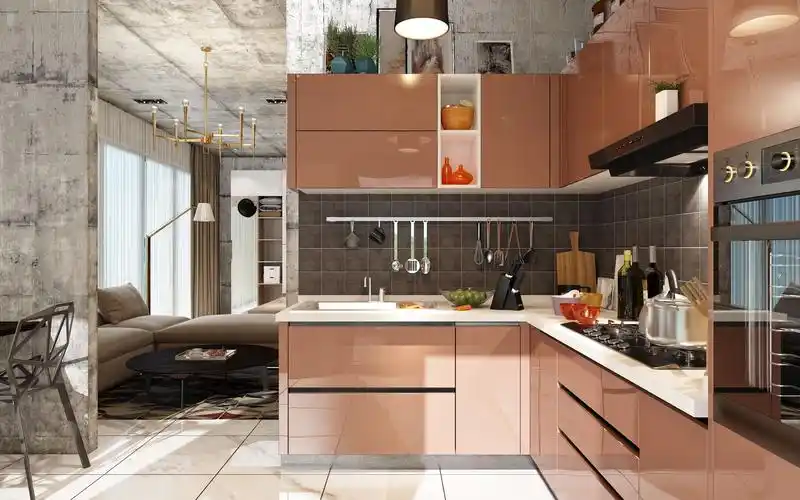 贝加尔湖香槟色烤漆橱柜,一个字,美!