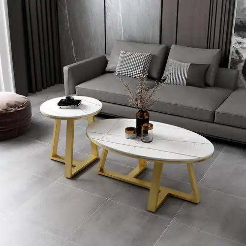 岩板现代简约轻奢大理石茶几组合椭圆形小户型客厅边几家用茶几桌
