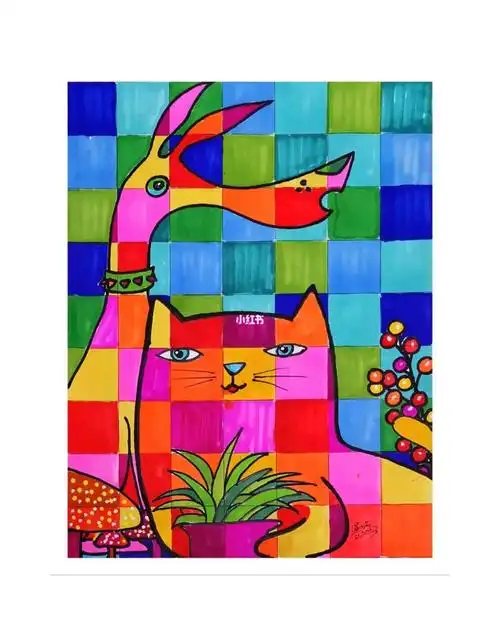 儿童创意美术  #创意美术 #冷暖对比 #范画讲解色彩知识,以插画动物