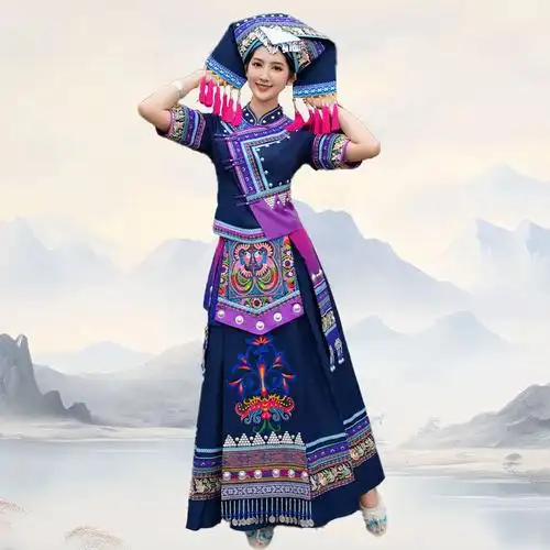 广西壮族少数民族服装女成人三月三演出服饰壮锦刺绣长裙壮族盛装