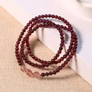 天然石榴石5a4mm手链女美容三圈草莓晶转运多圈石榴石手链
