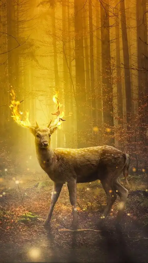 壁纸 鹿,魔法,火,角,森林 1920x1080 full hd 2k 高清壁纸, 图片