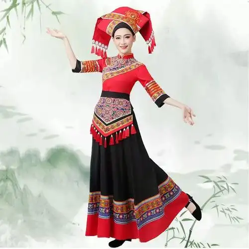 广西三月三壮族服饰女成人庙会民族服装长款传统盛装衣服演出服秋