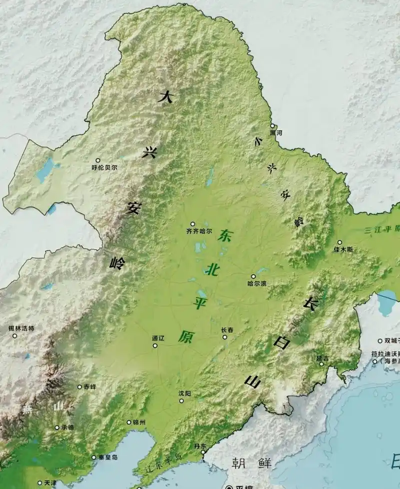 东北内部四面环山,西北部是大兴安岭,东北部是小兴安岭,东部是