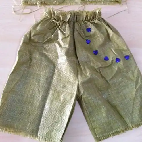 六一新款编织袋时装走秀表演服装环保衣服儿童手工制作亲子装男童帽子