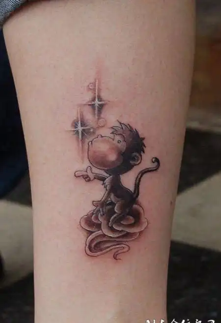 小腿可爱卡通猴子纹身图案