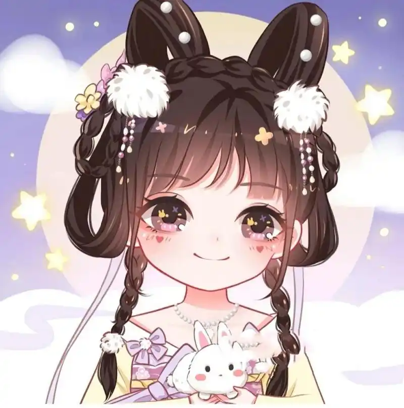 卡通q版可爱女生头像/中秋古风,嫦娥玉兔 兔兔画上了,图二没有兔兔,图