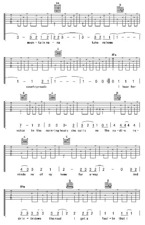 欧美经典countryroad吉他谱