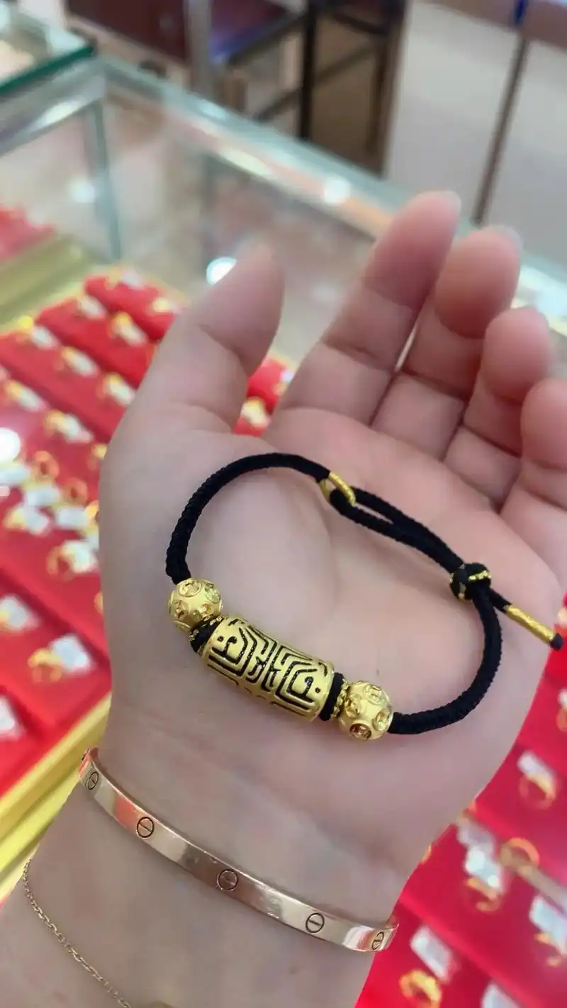 饕餮黄金手链 7895适合男士佩戴的黄金手链 搭配黑色编绳大 - 抖