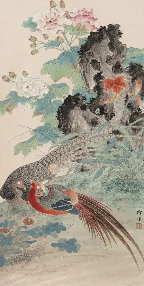 8591锦鸡图立轴设色纸本