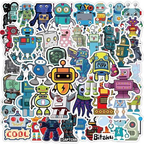 50张机器人创意潮流涂鸦贴纸装饰摩托车行李箱滑板防水贴画 w1555 50