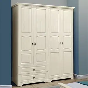 四门衣柜白色简约实木衣柜儿童衣帽柜4门衣帽柜家用卧室大衣柜子