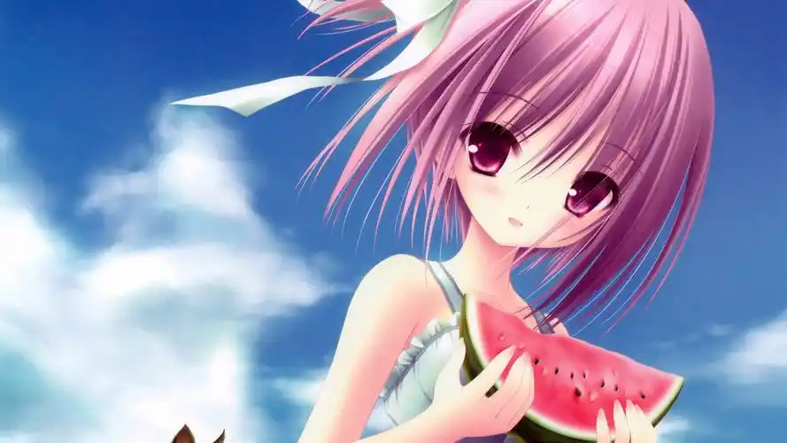 夏天,西瓜,动漫美少女,壁纸