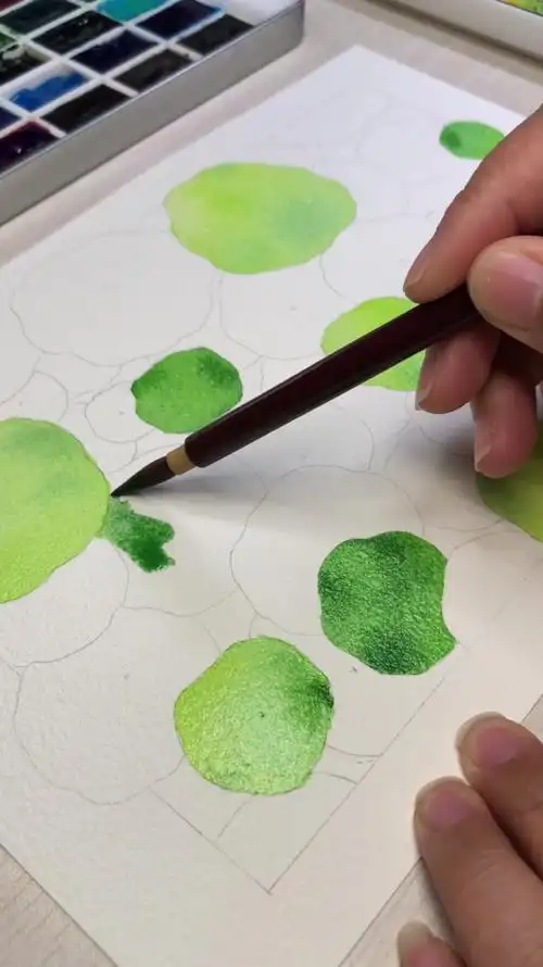 手绘水彩铜钱草,使用干画法,真的不难哦-度小视