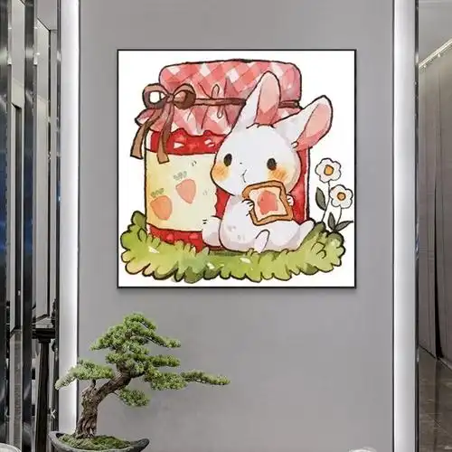 果酱兔子十字绣可爱卡通动物新款客厅餐厅画小幅简单大格棉线满绣