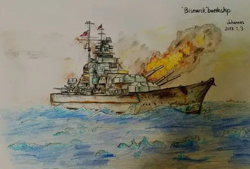 丹麦海峡 1941年5月,俾斯麦号战列舰对胡德号战列巡洋舰首轮射击.