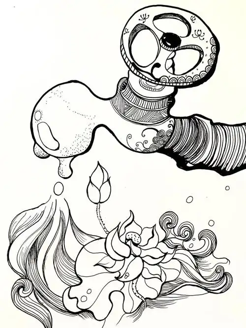 环保节约用水主题黑白线描线稿装饰画