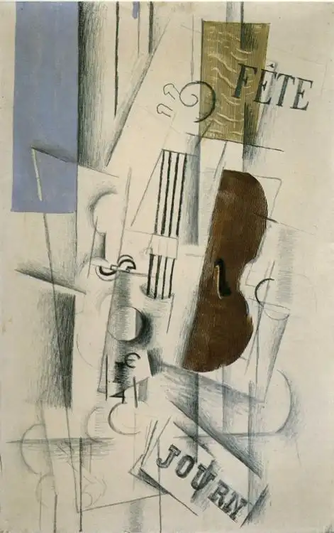 "小提琴和报纸(音乐形式)" 通过 georges braque (1882-1963, france)