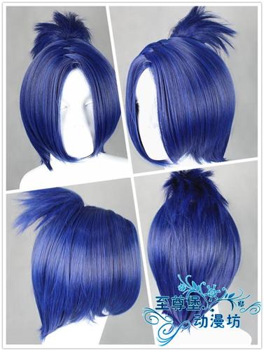 假发cosplay假毛家庭教师六道骸菠萝头 蓝黑蓝色混色收脸短发鸡尾