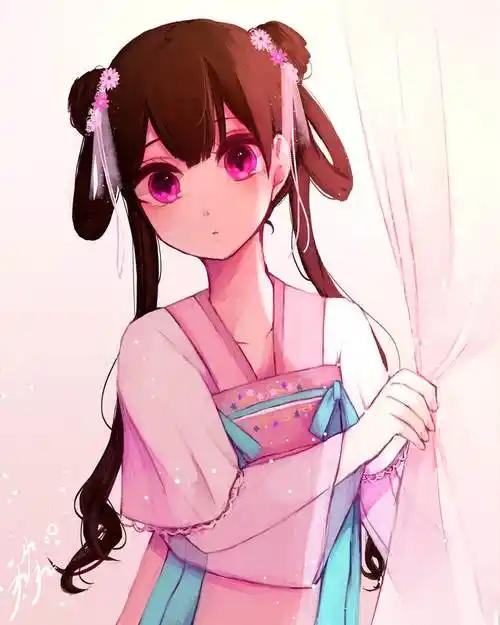 汉服女子淼的团子头少女插画图片