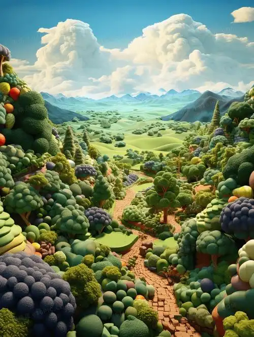 3d立体卡通田野风景插画