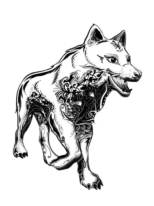 国潮装饰插画狼