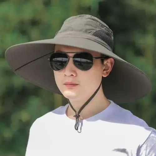 太阳帽男透气遮阳帽男士渔夫帽夏季薄款钓鱼防晒帽子户外大檐草帽