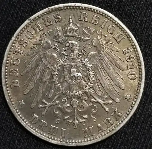 德国1910年f符腾堡3马克银币