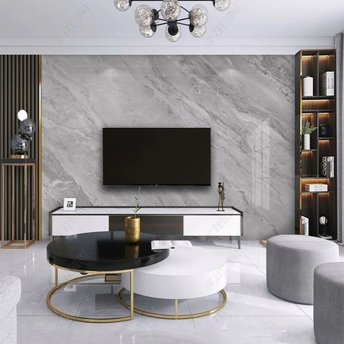 润华年电视背景墙墙布2023新款灰色大理石纹定制壁画高级简约影视墙