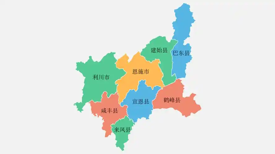 恩施地图高清矢量可填充编辑ppt模板(精美)