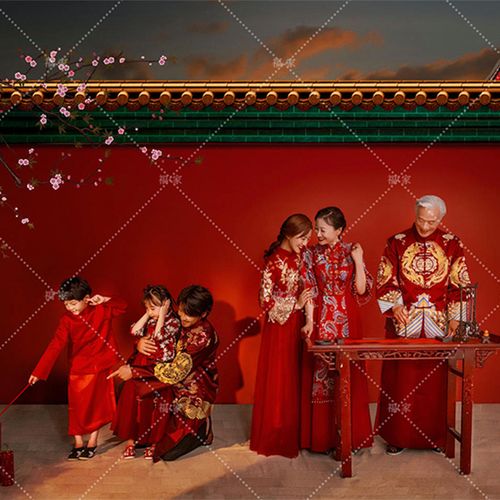 新年全家福红色喜庆古装秀禾春秋2020展会正品套装