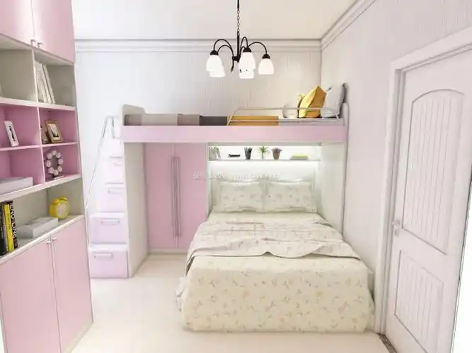 小房间高低床装修效果图小户型卧室上下双层床摆放效果图