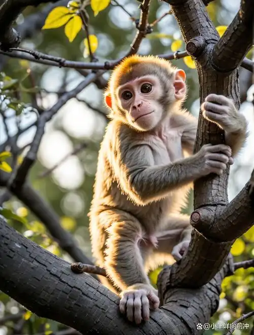 关键词:一只灵动的小猴子在树上玩耍,它的身手灵活而俏皮