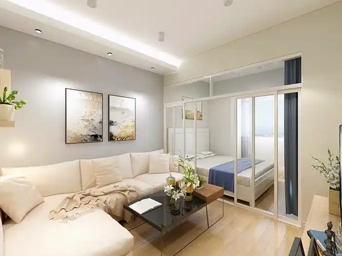 装修效果图_60平简约精致单身公寓装修案例效果图-齐家典尚装修