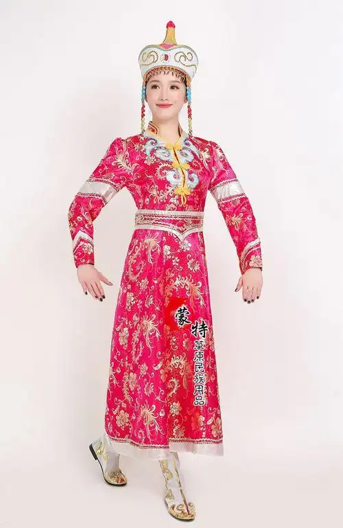 女士蒙古袍 蒙古族礼仪舞蹈演出服装民族服装女蒙古婚礼礼服热卖