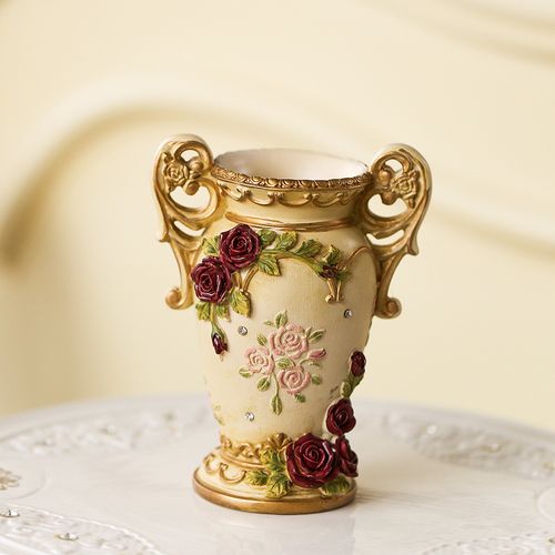 欧式复古做旧乡村轻奢家饰雕花摆件公主化妆笔筒