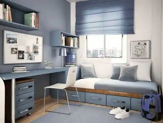 现代和时尚的青少年男孩的房间设计只需添加明亮和霓虹灯