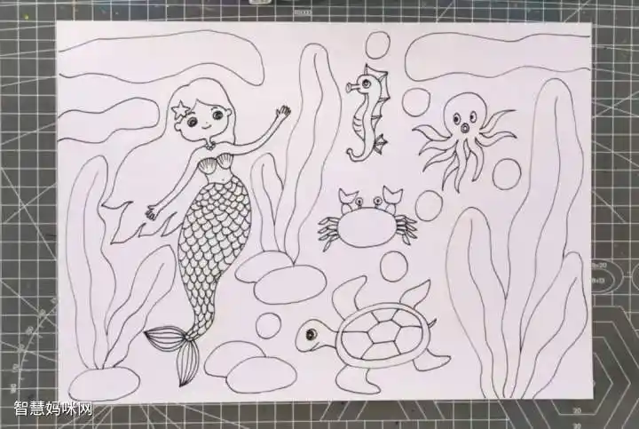 海底的美人鱼儿童画图片