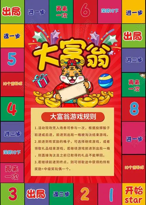 红色绚丽大富翁游戏规则活动邀约海报背景psd