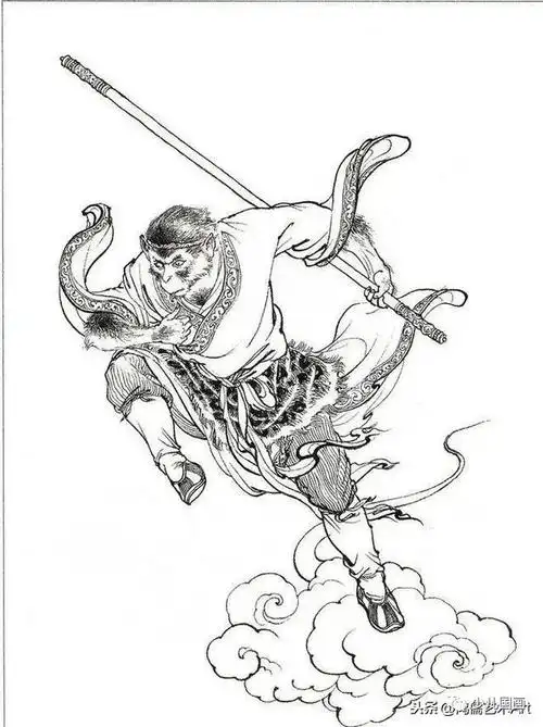 国画工笔白描人物素材:齐天大圣孙悟空