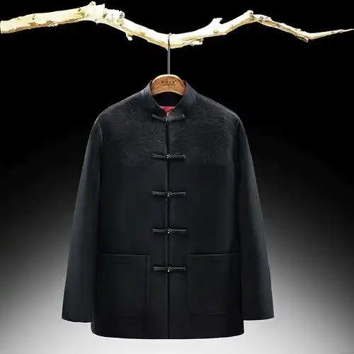 中式羊毛唐装立领外套中国风刺绣红色喜庆爸爸装高档中老年秋冬季