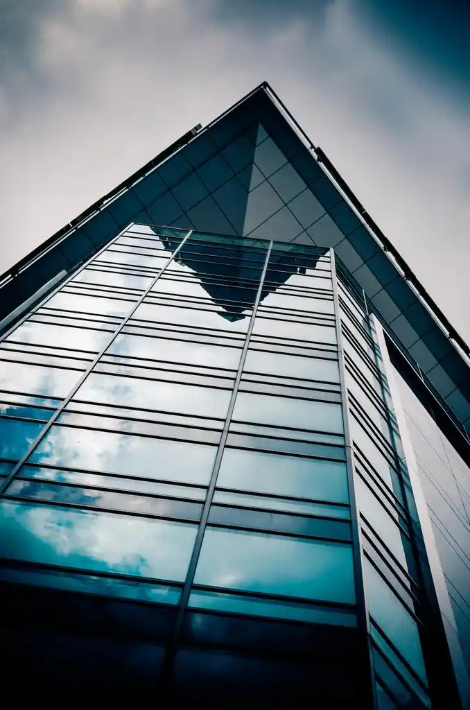 摩天大楼,深蓝,玻璃,仰视