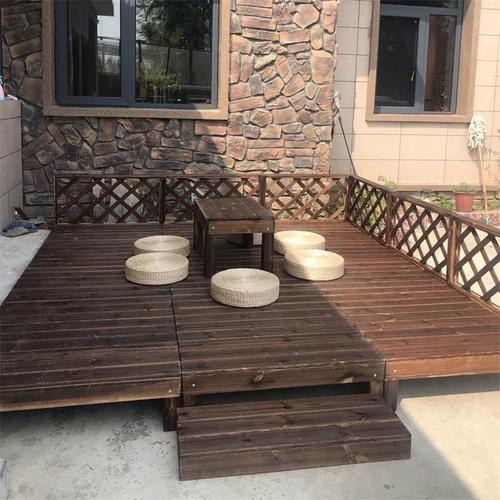 户外院子地板自铺室外阳台露台花园榻榻米定制防水防腐碳化木平台