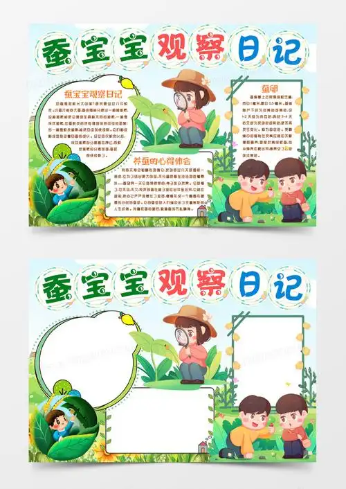 蚕宝宝生物观察日记小报手抄报word模板