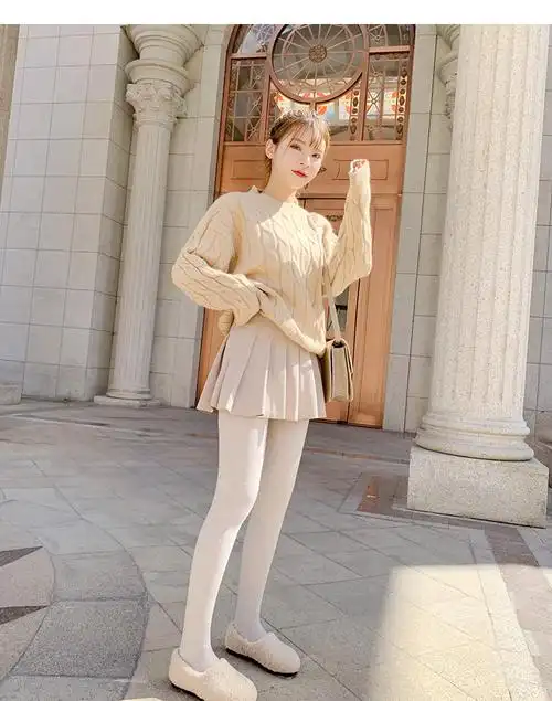 猫人旗舰专卖燕麦色米色打底裤女外穿春秋薄款薄绒秋裤加绒加厚秋冬