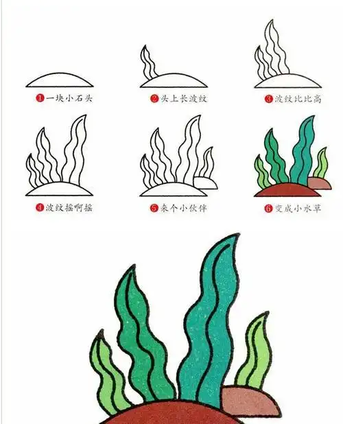水草简笔画画法 - 学院 - 摸鱼网 - っДっ 让世界更萌 moo彩色的海底