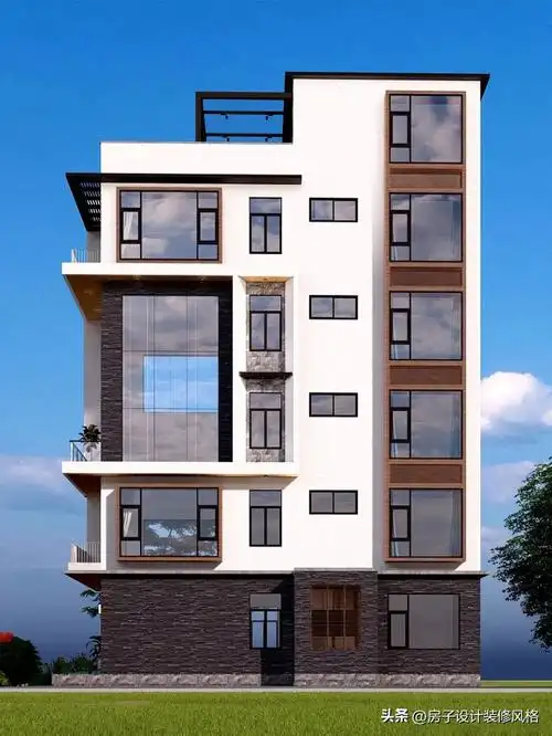 小面宽一层带商铺临街五层半现代风别墅,9x14米现代风格